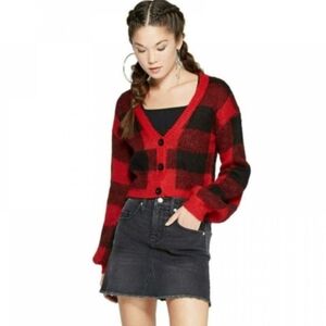 Wild Fable Red and Black Checkered Cardigan